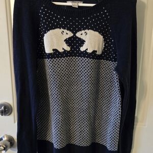 Bass Women's Navy and White Sweater With Polat Bears